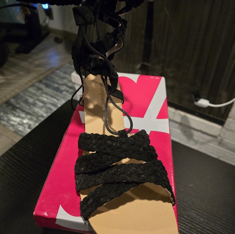 Ashley Stewart Black Braided Sandals